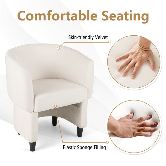 Upholstered Velvet Barrel Chair with Ottoman-Beige