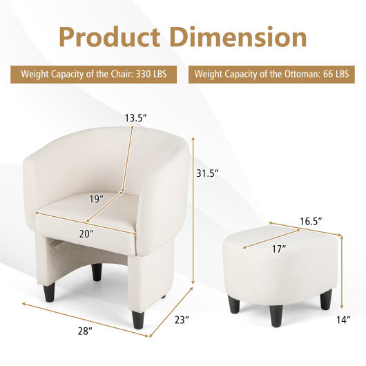 Upholstered Velvet Barrel Chair with Ottoman-Beige