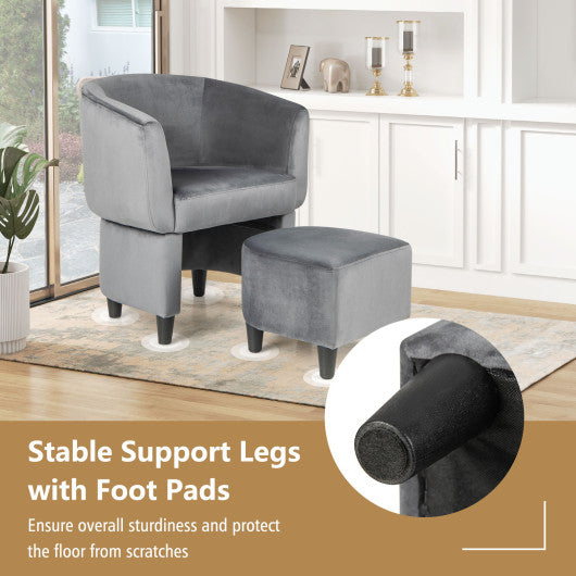 Upholstered Velvet Barrel Chair with Ottoman-Grey