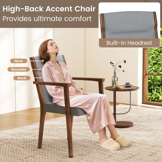 Upholstered Wooden Accent Chairs Set of 2 with High Back and Soft Cushion-Gray