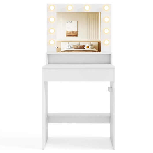 Vanity Desk with Adjustable Brightness and 3 Light Modes for Bedroom-White