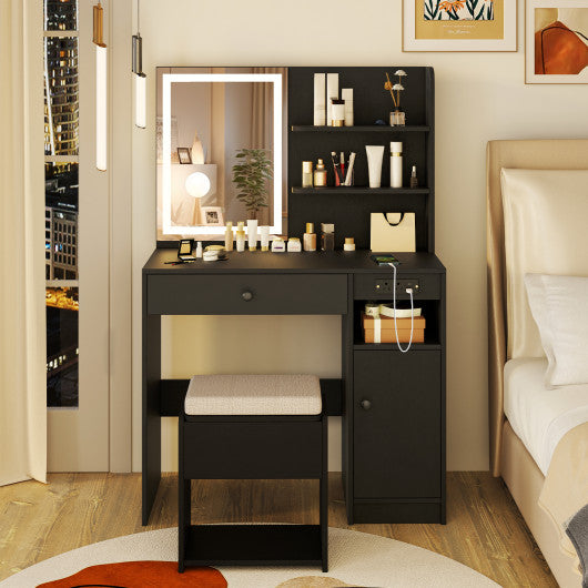 Vanity Desk with Mirror and Lights-Black