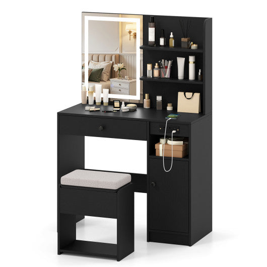 Vanity Desk with Mirror and Lights-Black