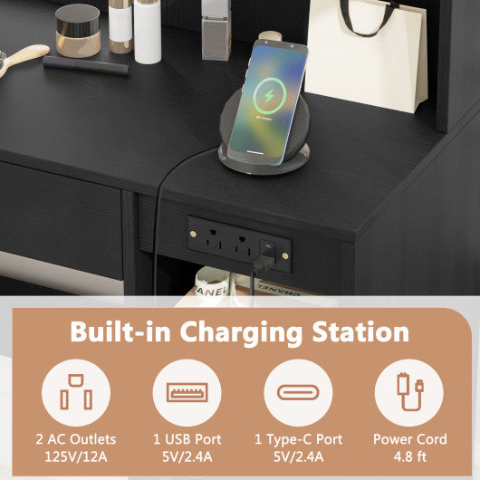 Vanity Desk with Mirror and Lights-Black