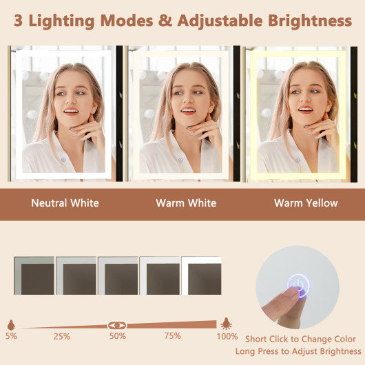 Vanity Desk with Mirror and Lights-Black