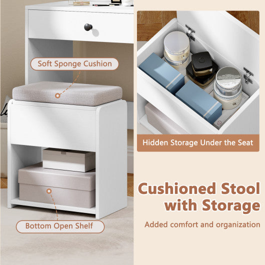 Vanity Desk with Mirror and Lights-White