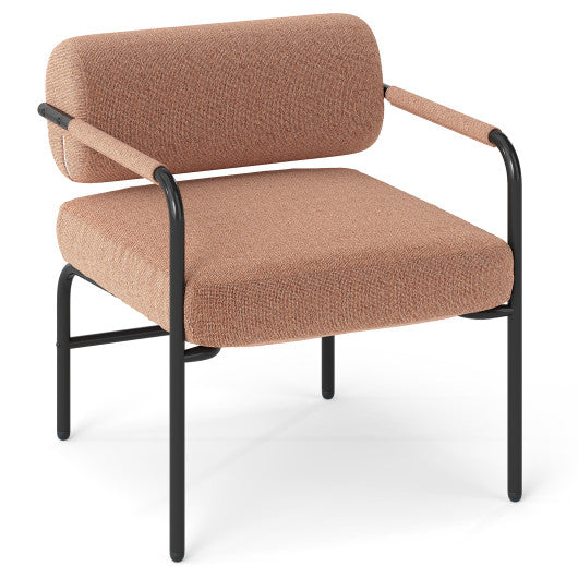 Velvet Upholstered Accent Chair with Cylindrical Backrest and Metal Armrests-Brown