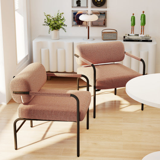 Velvet Upholstered Accent Chair with Cylindrical Backrest and Metal Armrests-Brown