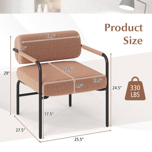 Velvet Upholstered Accent Chair with Cylindrical Backrest and Metal Armrests-Brown