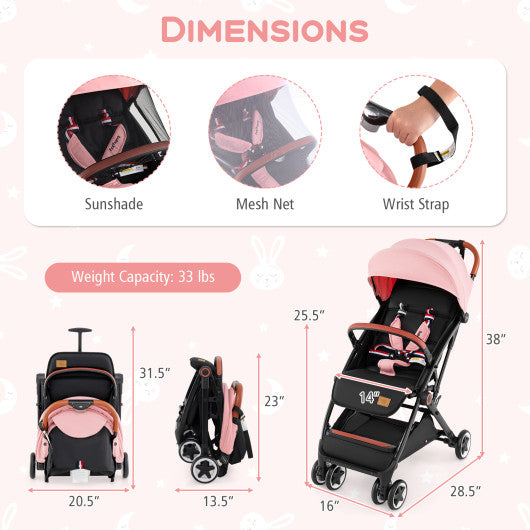 Versatile Travel Stroller with Safety Harness Smooth Suspension & Large Storage