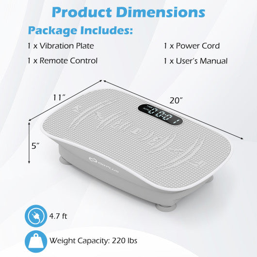 Vibration Plate Exercise Machine for Lymphatic Drainage and Weight Loss with 10 Speed Intensities-Gray