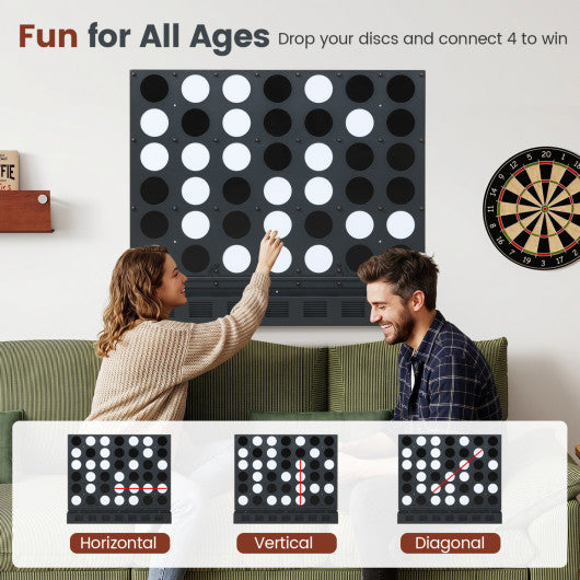 Wall-mounted Jumbo 4-in-a-Row Game with Acrylic Discs-Black