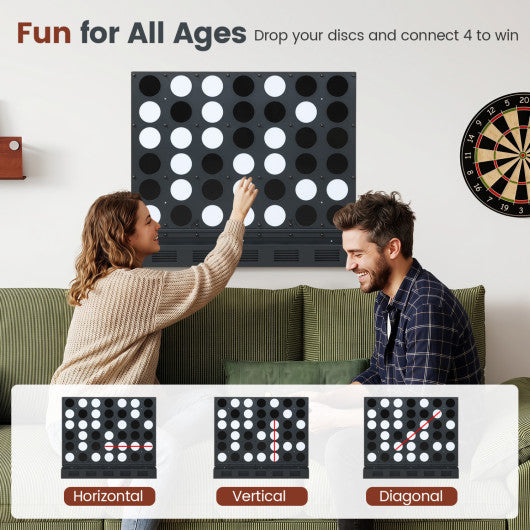 Wall-mounted Metal Connect-4 Game with Acrylic Discs-Black