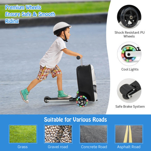 Hardshell Ride-on Suitcase Scooter with LED Flashing Wheels-White