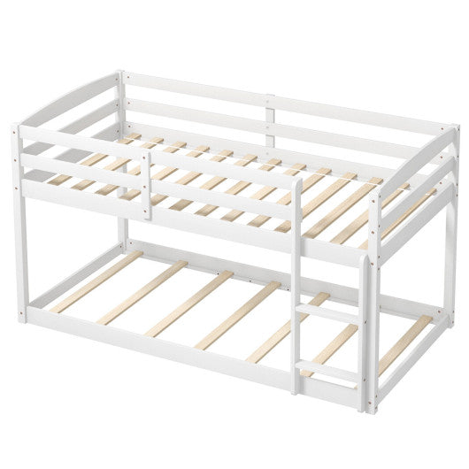 Twin Size Bunk Bed with High Guardrails and Integrated Ladder-White