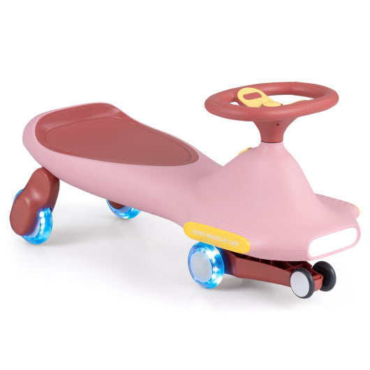 Wiggle Car for Kids with LED Flashing Wheels for Indoor Outdoor Play-Pink