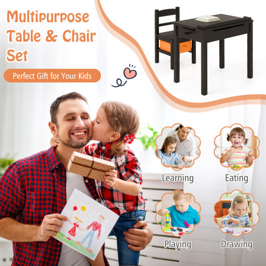 Wood Activity Kids Table and Chair Set with Storage Space-Dark Brown