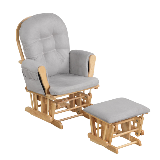 Wood Glider and Ottoman Set with Padded Armrests and Detachable Cushion-Natural
