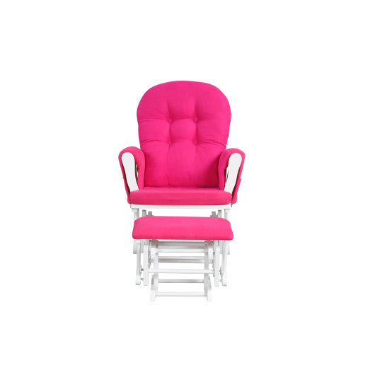 Wood Glider and Ottoman Set with Padded Armrests and Detachable Cushion-Heart Pink