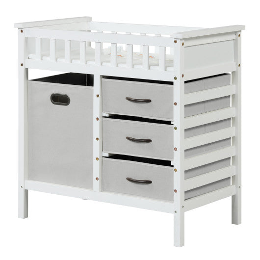 Wooden Baby Changing Table Diaper Changing Station with 3 Fabric Storage Drawers-Grey