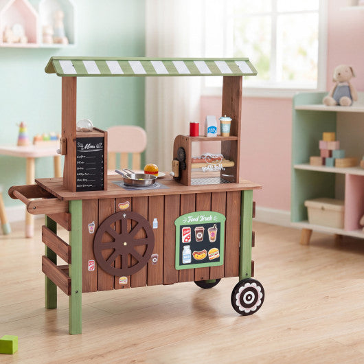 Wooden Grocery Store Playset for Kids with Large Wheels