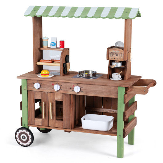 Wooden Grocery Store Playset for Kids with Large Wheels