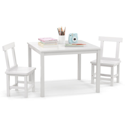 Wooden Kids Table and 2 Chairs Set with Anti-slip Foot Pads-White