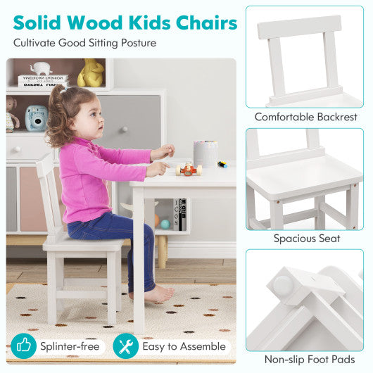 Wooden Kids Table and 2 Chairs Set with Anti-slip Foot Pads-White