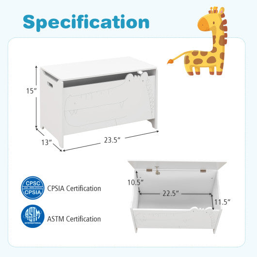 Wooden Kids Toy Box with Safety Hinge-White