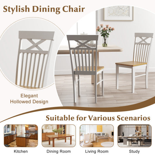 Wooden Kitchen Dining Chair Set of 2 with Rubber Wood Frame-Natural