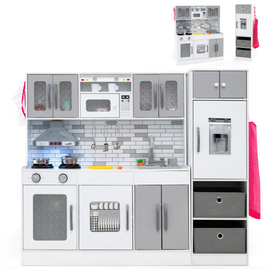 Wooden Kitchen Playset with Lights and Sounds for Ages 3+-Gray