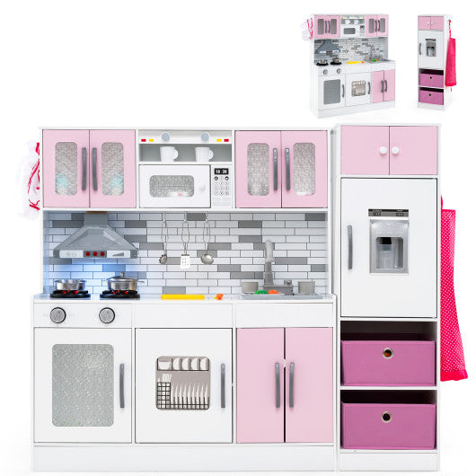 Wooden Kitchen Playset with Lights and Sounds for Ages 3+-Pink