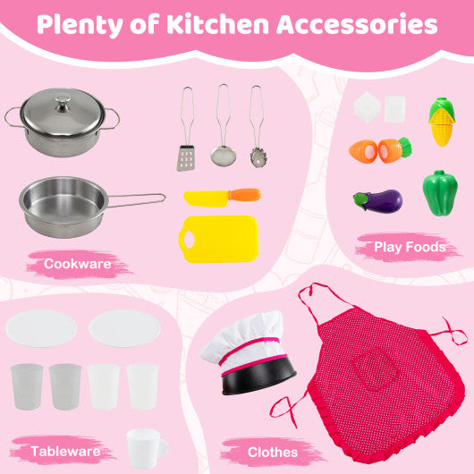 Wooden Kitchen Playset with Lights and Sounds for Ages 3+-Pink