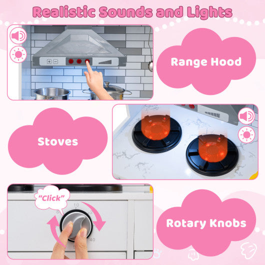 Wooden Kitchen Playset with Lights and Sounds for Ages 3+-Pink