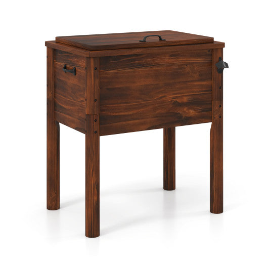 Wooden Patio Cooler with 3 Handles and Bottle Opener-Brown