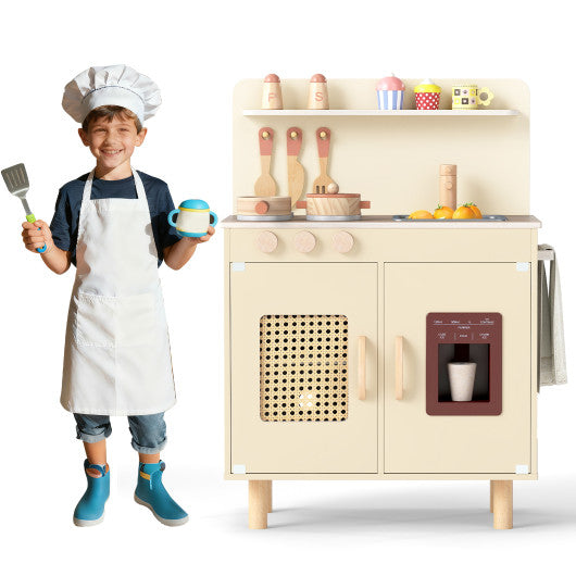 Wooden Pretend Kitchen Playset with Realistic Ice Maker-Yellow