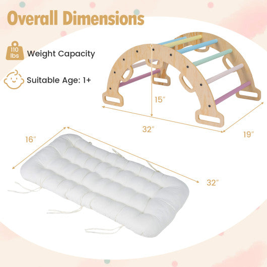 Wooden Rocking Climbing Arch with Cushion 3-in-1 Montessori Kids Climber Rocker-Macaron