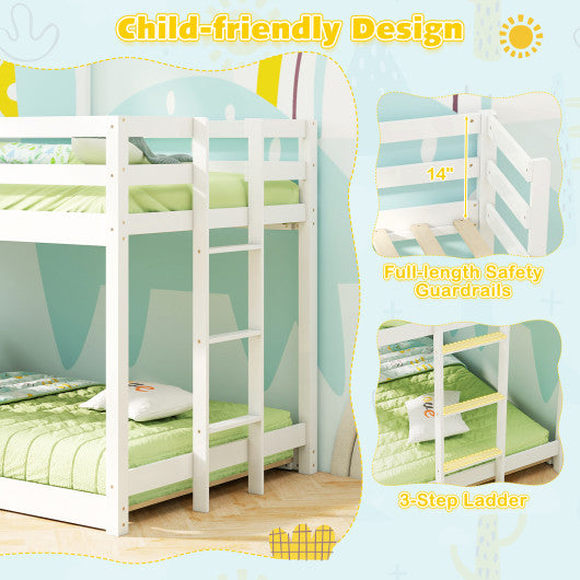 Wooden Twin Over Twin Bunk Bed with Full-length Safety Guardrail and Ladder-White and Gray