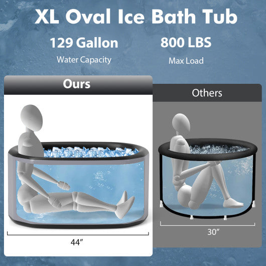 XL 129 Gal Oval Ice Bath Tub with Cover and Hand Pump for Athletes-Gray