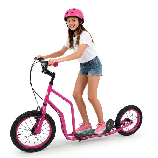 Youth Scooter with Adjustable Handlebar and 16/14-Inch Inflatable Wheels for Age 8+ Years Old-Pink