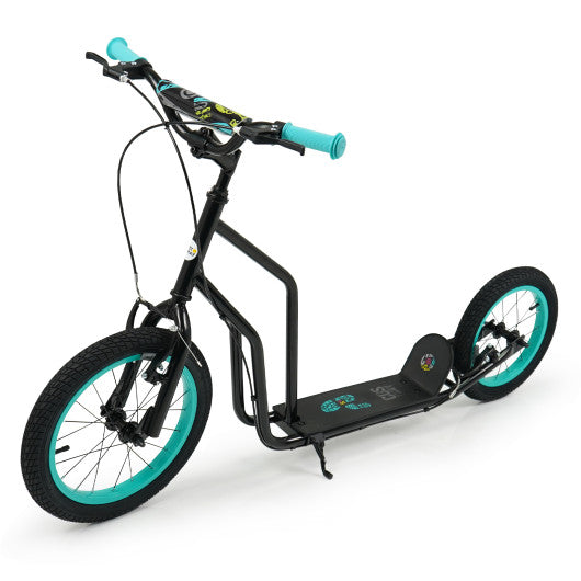 Youth Scooter with Adjustable Handlebar and 16/14-Inch Inflatable Wheels for Age 8+ Years Old-Black