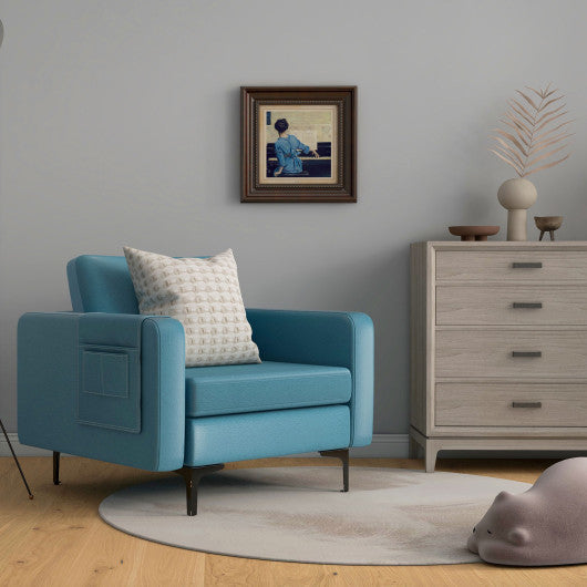 Modern Accent Armchair with Side Storage Pocket-Blue