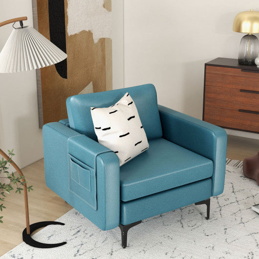 Modern Accent Armchair with Side Storage Pocket-Blue