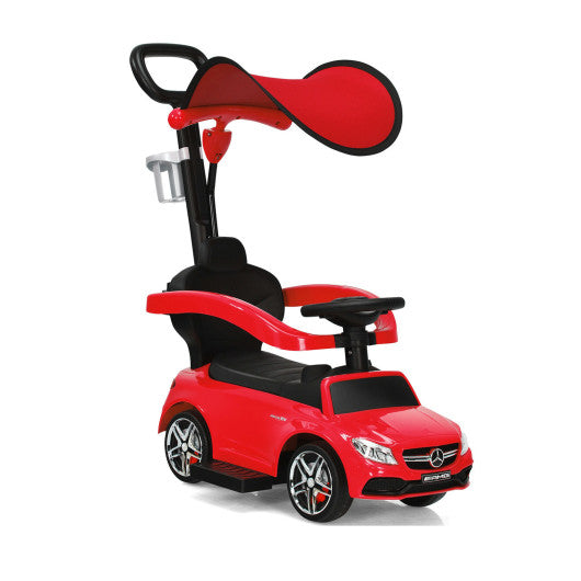 3-in-1 Ride on Push Car Mercedes-Benz Licensed Sliding Car with Canopy-Red