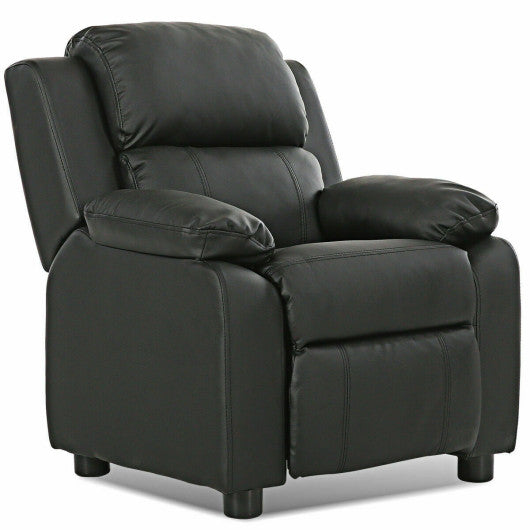 Kids Deluxe Headrest Recliner Sofa Chair with Storage Arms-Black