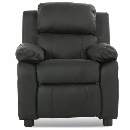 Kids Deluxe Headrest Recliner Sofa Chair with Storage Arms-Black