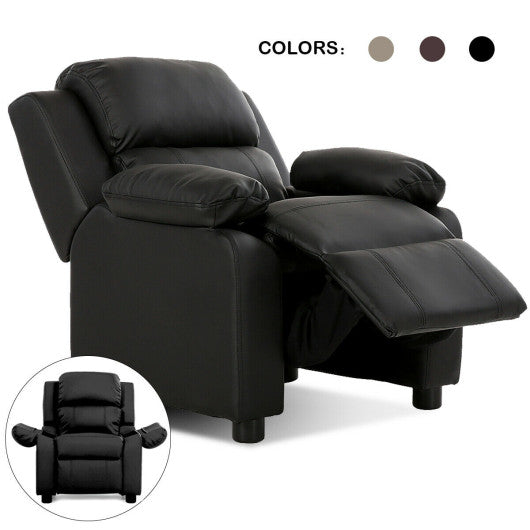 Kids Deluxe Headrest Recliner Sofa Chair with Storage Arms-Black