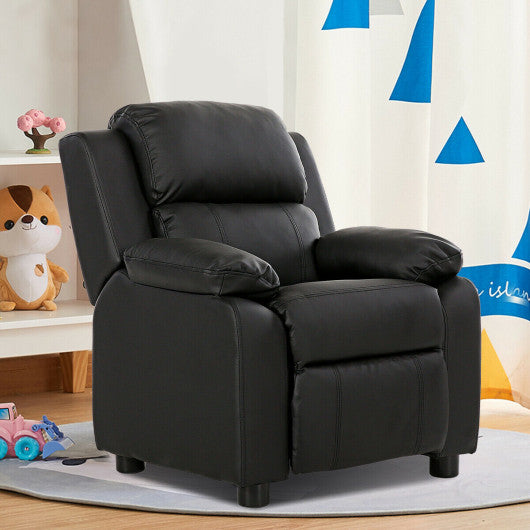 Kids Deluxe Headrest Recliner Sofa Chair with Storage Arms-Black