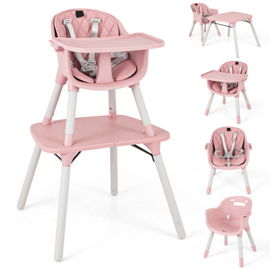 4-in-1 Baby Convertible Toddler Table Chair Set with PU Cushion-Pink