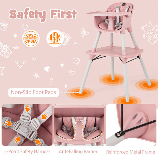 4-in-1 Baby Convertible Toddler Table Chair Set with PU Cushion-Pink